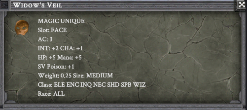 WIDOW'S VEIL item card